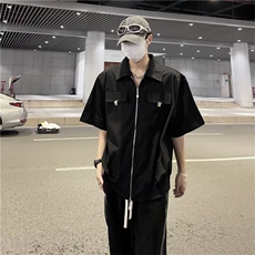 2025夏新款文艺ins简约时尚宽松翻领短袖衬衫CC778P45，男装T恤，星座1108