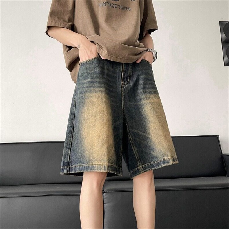 夏季牛仔短裤男美式vibe复古宽松潮牌街头百搭五分裤图片
