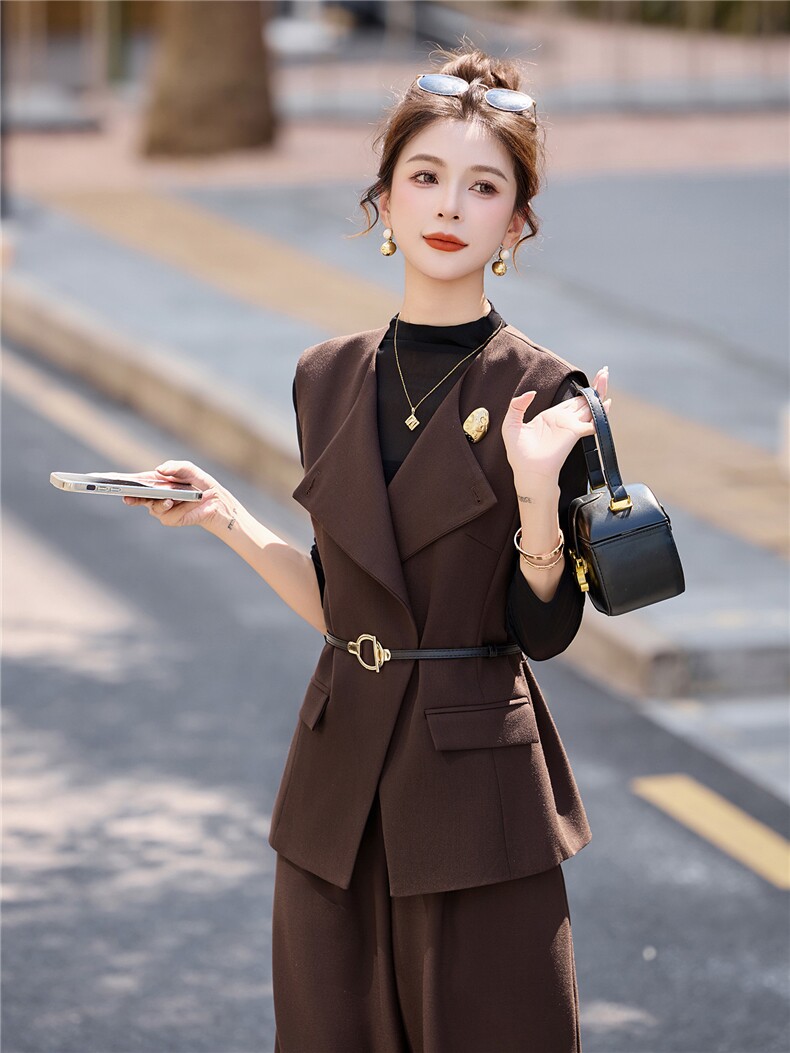 轻熟风气质西装马甲套装女2026春季新款通勤干练显瘦阔腿裤三件套,女装套装/套裙,美沁