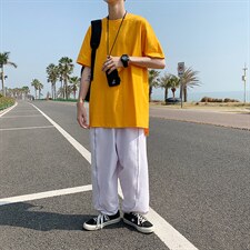 港风圆领宽松纯棉T恤衫男夏季学生短袖休闲半袖衫T130P25控39图片