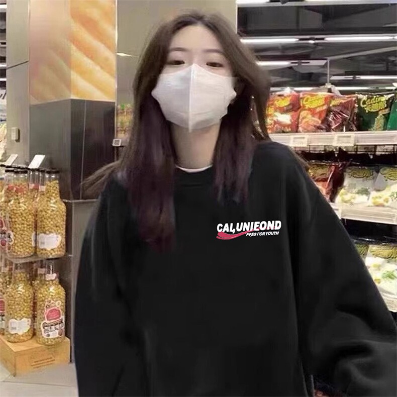 字母卫衣女情侣装2024新款春秋宽松显瘦体恤秋冬印花长袖上衣潮，女装卫衣/绒衫，初闻兮