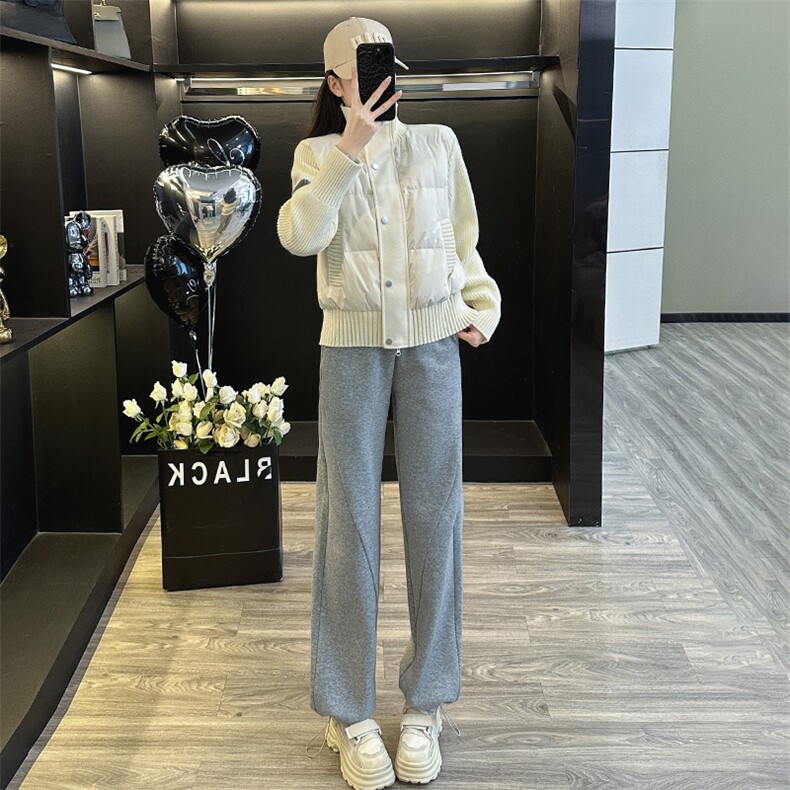 学院风女秋冬季新款短款针织拼接外套,女装棉衣/棉服,江南
