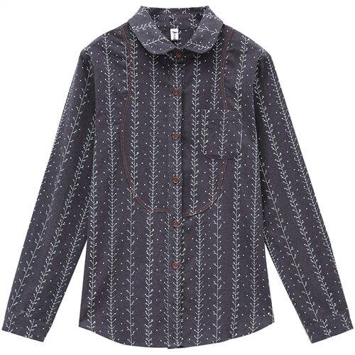 2025年秋季新款简约时尚短款印花休闲淑女文艺衬衣，女装衬衫，风姿绰