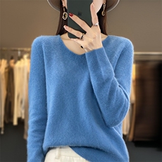 一线成衣针织衫女V领秋冬新款纯色宽松百搭羊绒打底衫，女装羊毛衫，大美人高端店