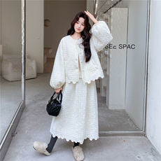 米白色加厚丽丝绒切花羽绒服套装（没有毛领）2596-P330，控488，女装羽绒服，2B218