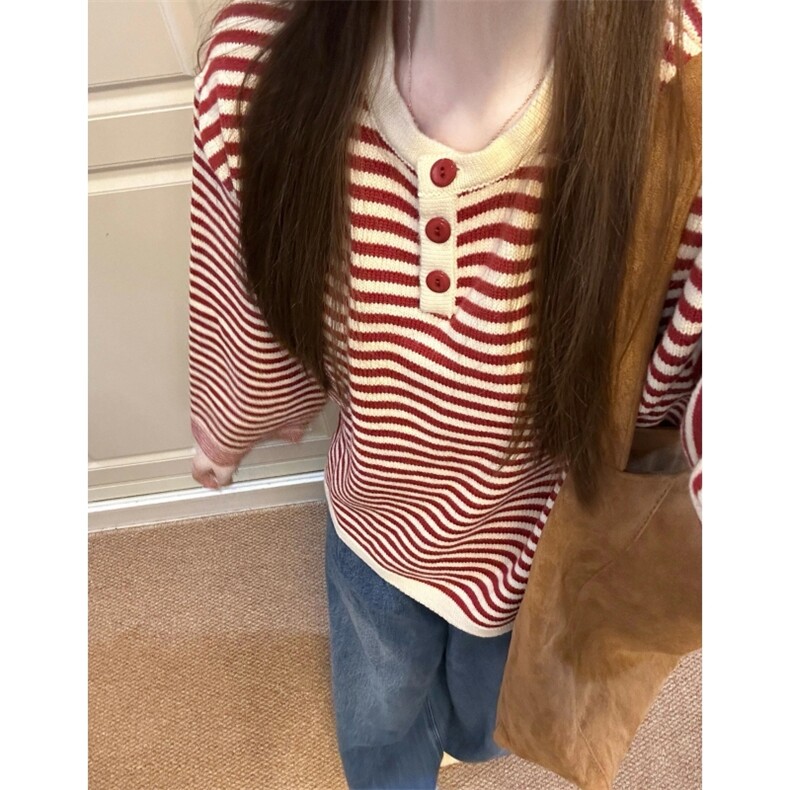 MM124-P65韩系设计感撞色圆领针织衫小众学院风宽松显瘦上衣，女装针织衫/毛衣，星座617A-2