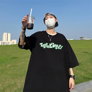 240G重磅美式印花纯棉大码宽松休闲短袖T恤 T334-P25控38图片