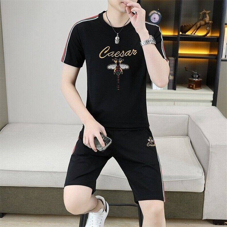 24337-P65夏季休闲T恤短裤男两件套欧货潮牌圆领短袖T恤套装,男装休闲套装,电商D310B-1