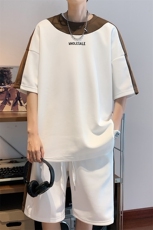 直播品质！2024夏季新款男士珠地短袖套装撞色学生一套TZP002P70，男装T恤，电商B220