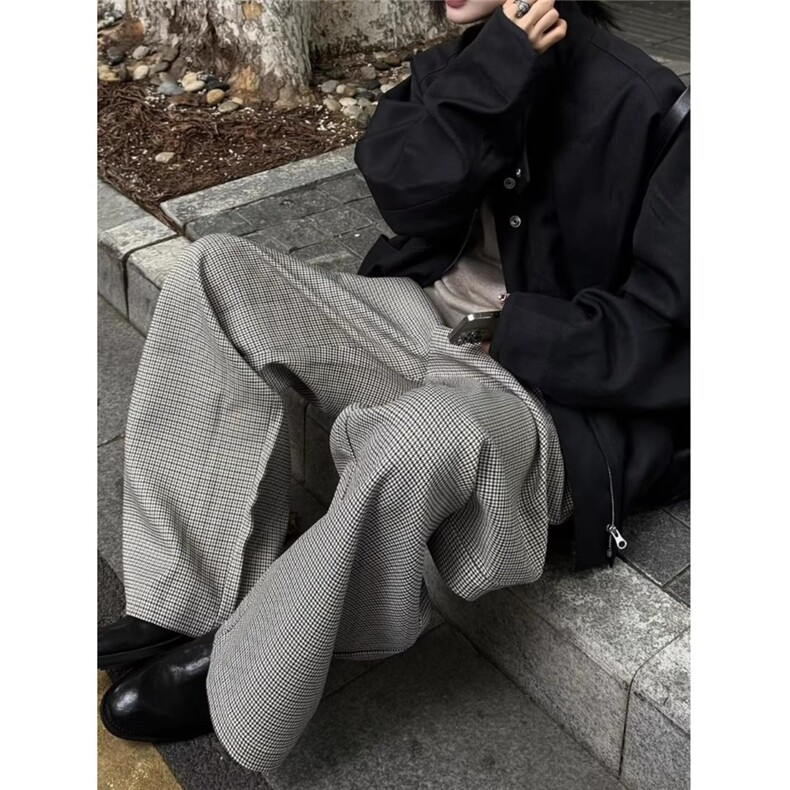 设计感千鸟格西裤男秋冬慵懒休闲裤文艺港风阔腿长裤LZY3922-P45,男装西裤,星座1008