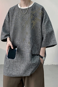 风复古亚麻短袖男棉麻t恤男半袖 ZT71382-P35图片