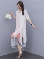 印花连衣裙夏季新款女无袖打底裙长款背心裙子春秋民族风，女装连衣裙，秀美人生