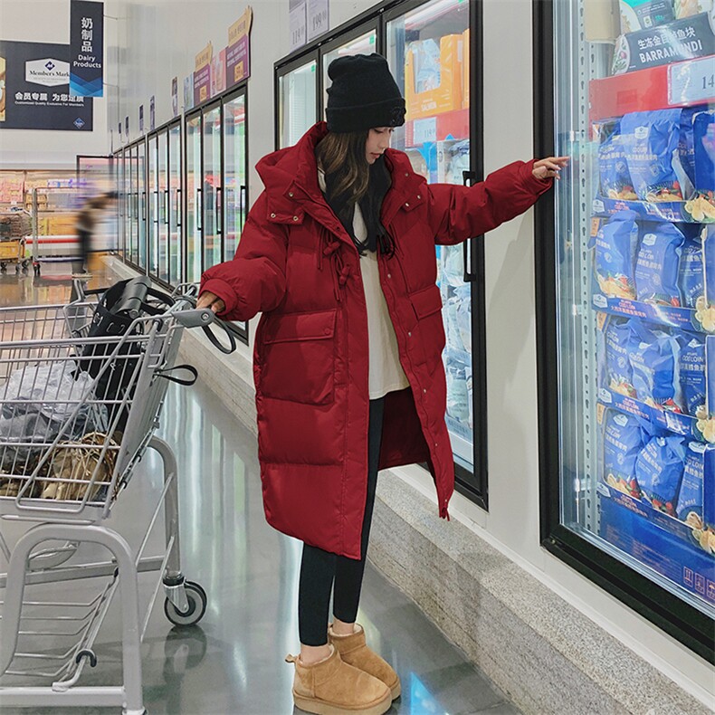 韩系高级小众中长款红色连帽羽绒服冬女2025超火好看加厚保暖外套,女装羽绒服,2C293