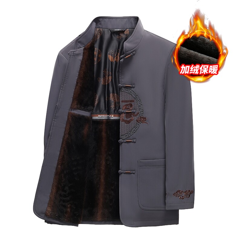 长期有货中老年风唐装棉服中山装盘扣男加绒复古棉衣外套,男装棉衣,钱塘723