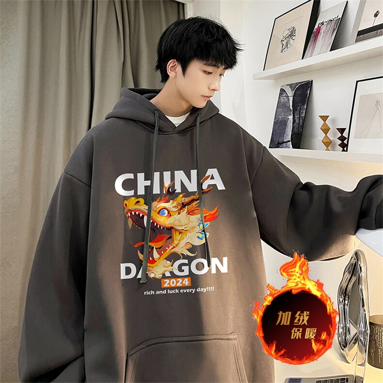 龙年卫衣冬季美式加绒加厚卫衣外套DL1735常规特P35加绒特40,男装卫衣,电商A486