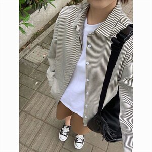 1506/QK160/P38条纹长袖衬衫日系衬衣男生夏季潮流百搭休闲外套，男装衬衫，星座1506