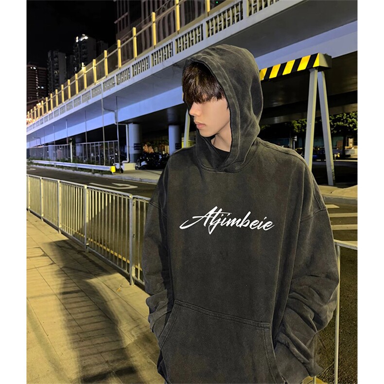 得物抖音高品质秋360克重磅做旧炒雪花印花连帽水洗卫衣ASL1605，男装卫衣，电商A443