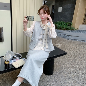 小香风马甲裙女2025春季新款超好看减龄蕾丝衬衫半身裙图片