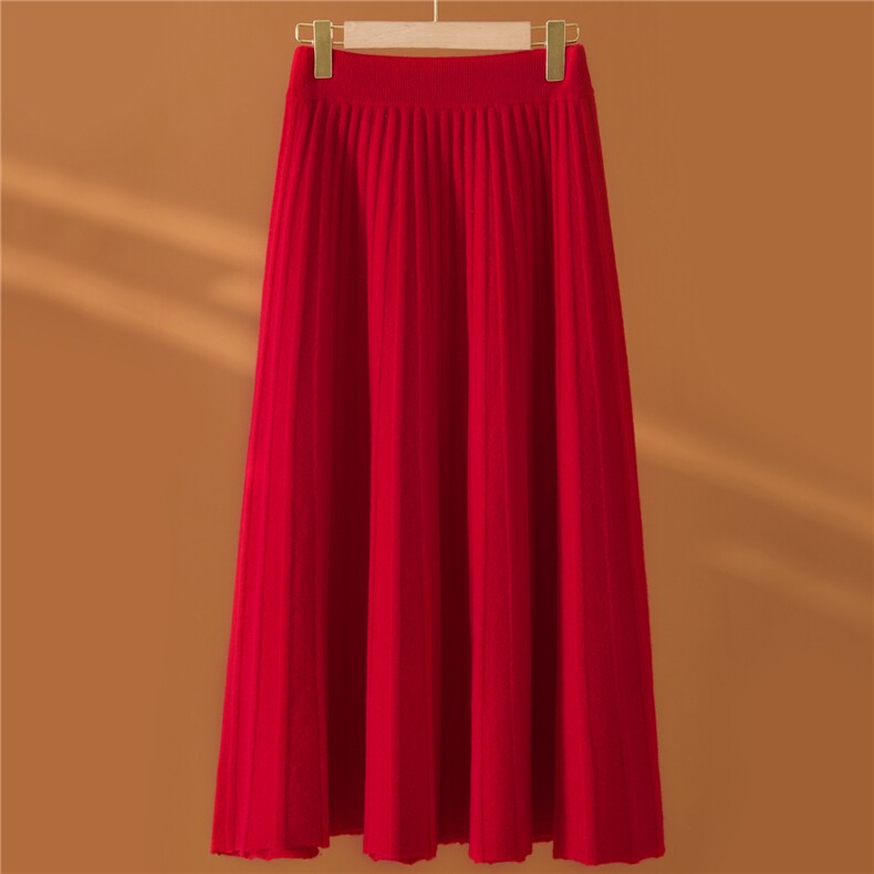 2025年秋季时尚百搭提前就羊休闲长款百褶裙，女装半身裙，西欧羊绒
