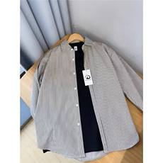复古条纹长袖衬衣高品质衬衫男女同款运动休闲打底衫外套TW01p40，女装衬衫，电商D256-2(原A064-2)