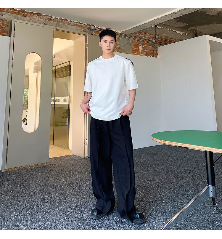 白色正肩短袖男款夏插肩袖痞帅高级感重磅T恤小领口潮牌美式半袖,男装T恤,星座901-1（原C217）