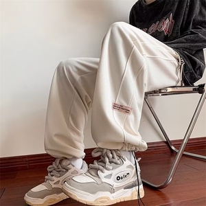 华夫格裤子男春秋款休闲百搭卫裤美式复古青少年抽绳运动裤潮图片
