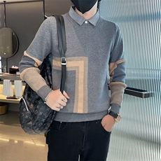 社会小伙春秋假两件衬衫领毛衣男韩版打底针织衫男外套M3347，男装针织衫/毛衣，星座1116A-2（原606A-1）