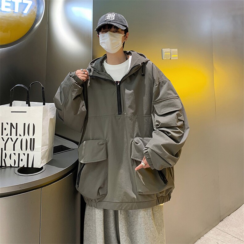 工装大口袋套头连帽外套夹克男秋季潮牌ins机能风卫衣JK0890-P48,男装夹克,星座308B-1