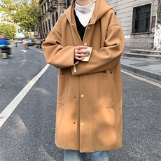 连帽单排扣中长款毛呢大衣外套韩版呢子风衣FY103-P125，男装风衣，电商B289