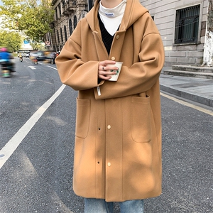 连帽单排扣中长款毛呢大衣外套韩版呢子风衣FY103-P125图片
