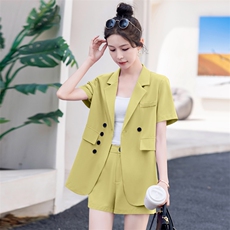 高级感西装外套女夏新款气质休闲时尚西服高腰直筒阔腿短裤两件套，女装套装/套裙，韩美纤衣