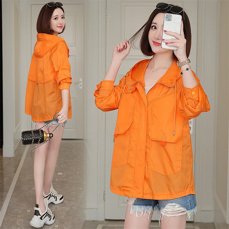 2021年夏季通勤拉链长袖薄款短款宽松连帽防晒衣，女装防晒衣，依万里