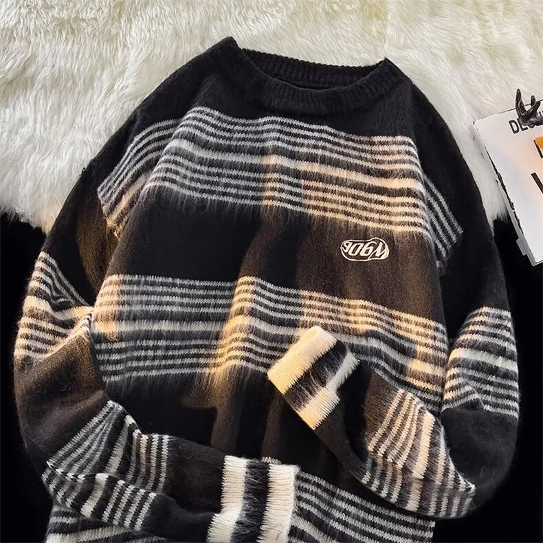 美式街头设计感圆领毛衣男慵懒风休闲针织衫MY198P45图片