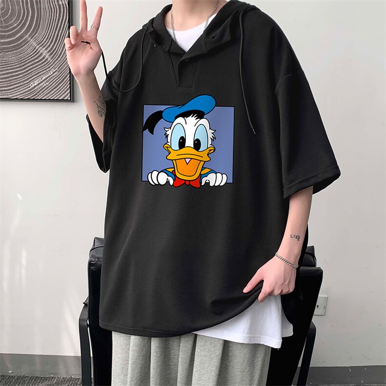 LD54223-P45唐老鸭连帽短袖t恤男大码胖子带帽五分袖中袖大皂风,男装T恤,电商A040