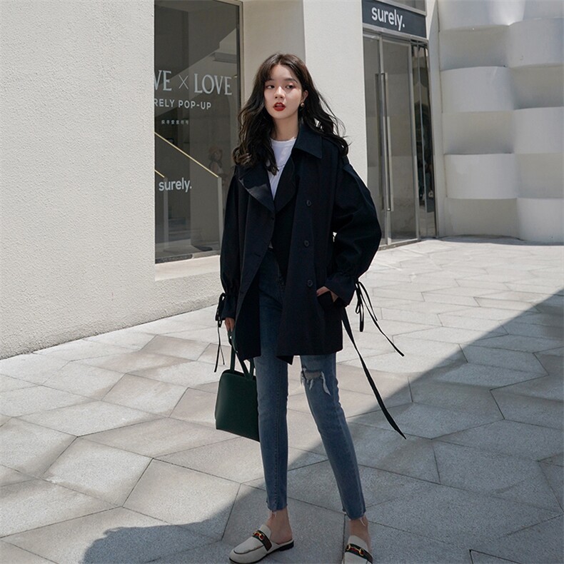 现货2021春秋季新款收腰系带抽绳风衣8410货号993,女装风衣,时倾STUDIO
