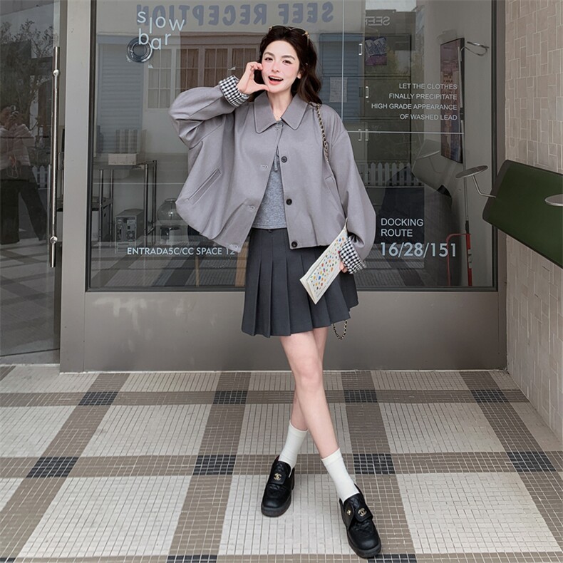 新品格子拼接短外套2C158-6043-P155-K248,女装短外套,2C158