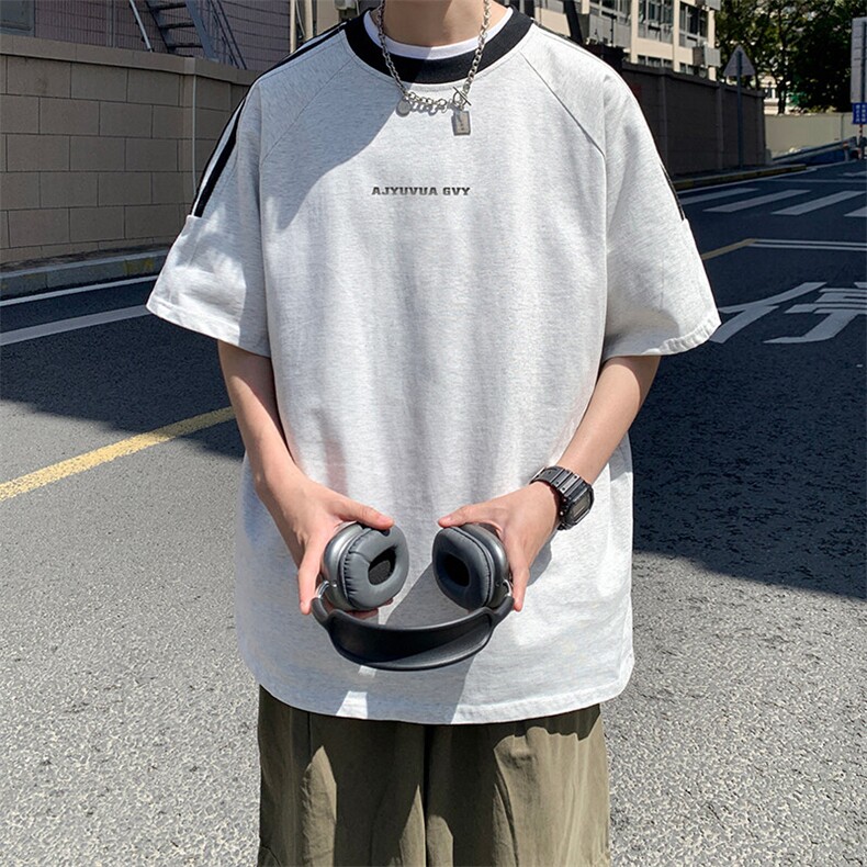 夏季美式高街重磅纯棉三条杠织带撞色男女短袖T恤ZD642-特P30,男装T恤,电商A486-1