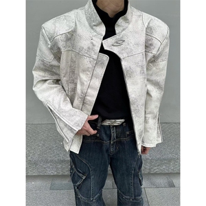 小众高级感立领机车皮衣男宽松短款垫肩夹克外套 JK6708图片