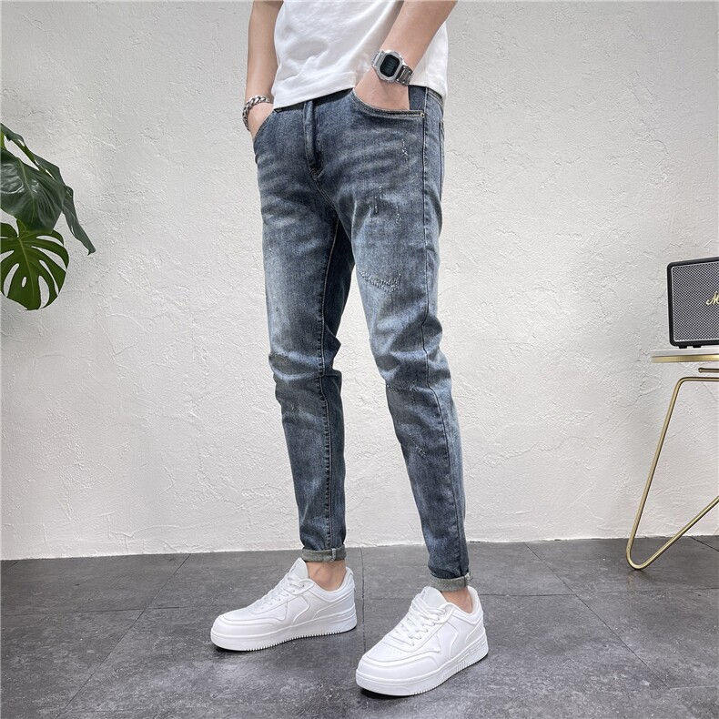 2023春秋季新款蓝色修身男士牛仔裤时尚百搭小脚裤D311G2270P85，男装牛仔裤，电商D311