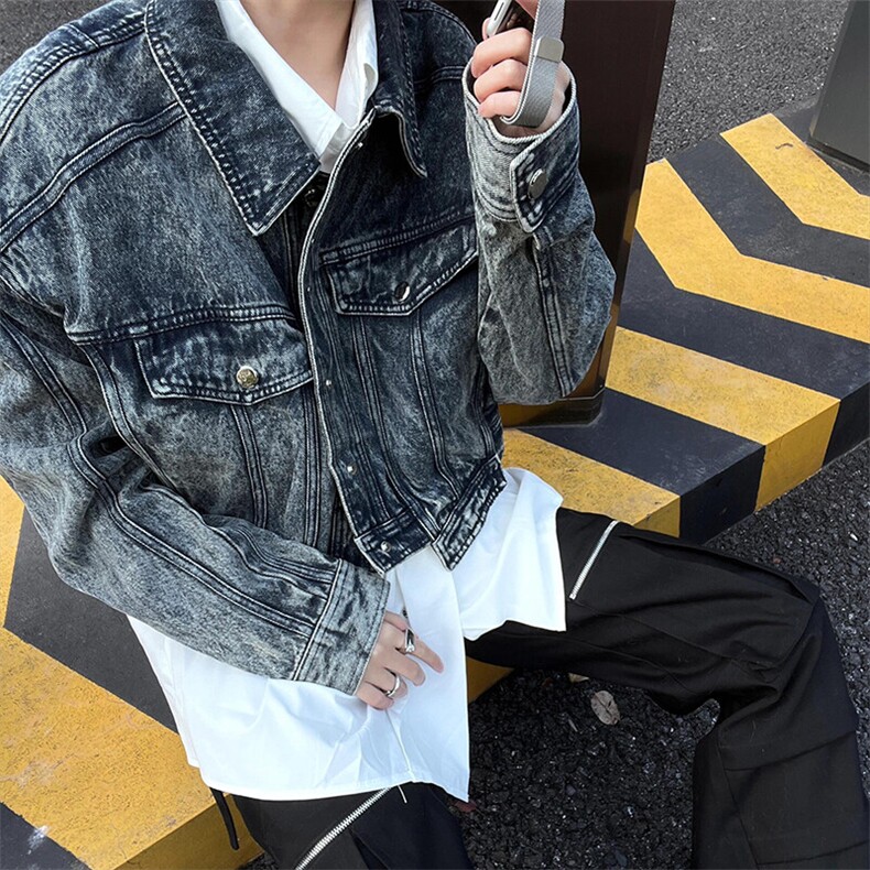 美式复古重工拼接短款牛仔外套机车服夹克衫JK8863特P88,男装工装外套,星座908-1