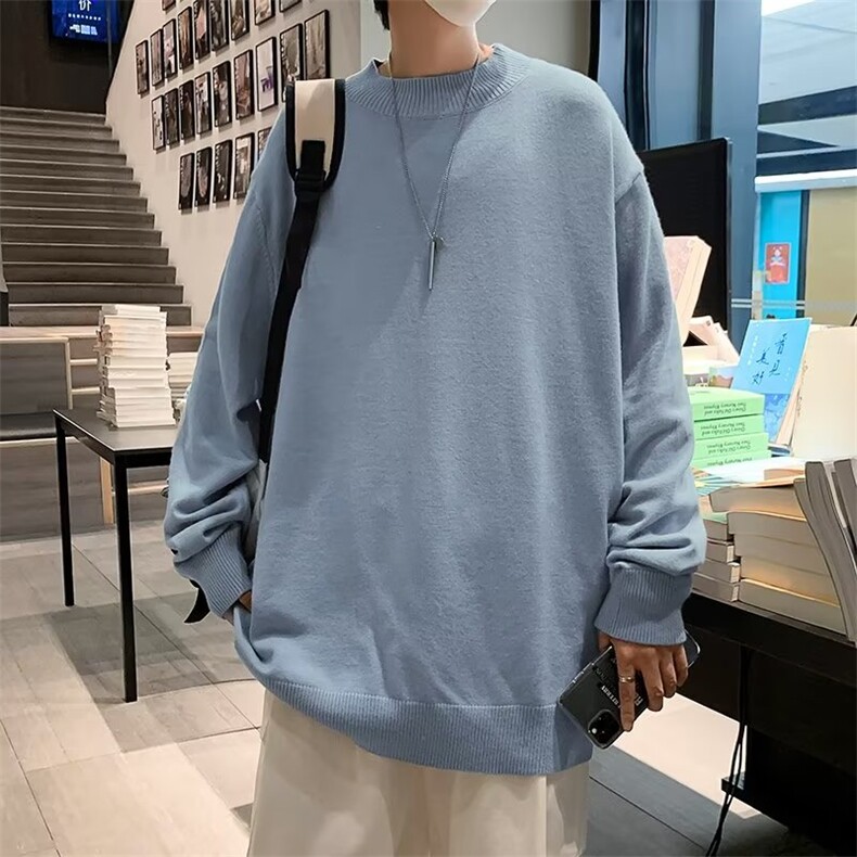 男港风潮流宽松圆领休闲纯色上衣针织衫毛衣外套XM12P35,男装针织衫/毛衣,星座1116-2