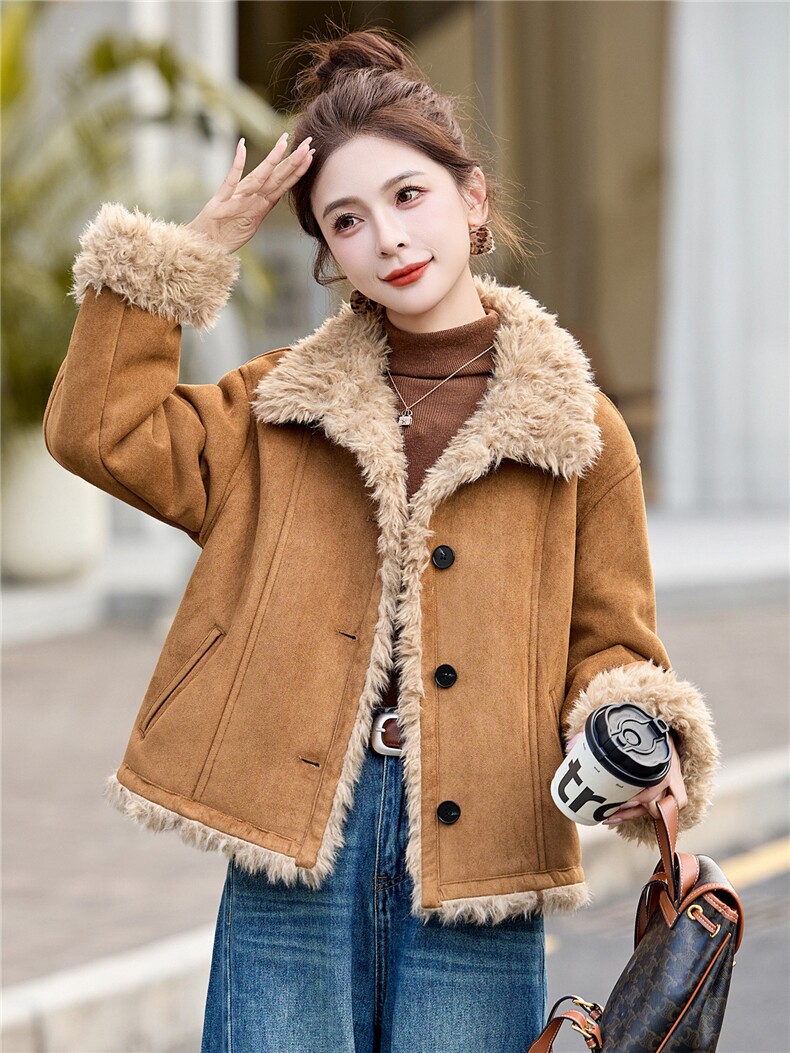 高质感羊羔毛皮毛一体冬季新款外套,女装套装/套裙,伊航服饰