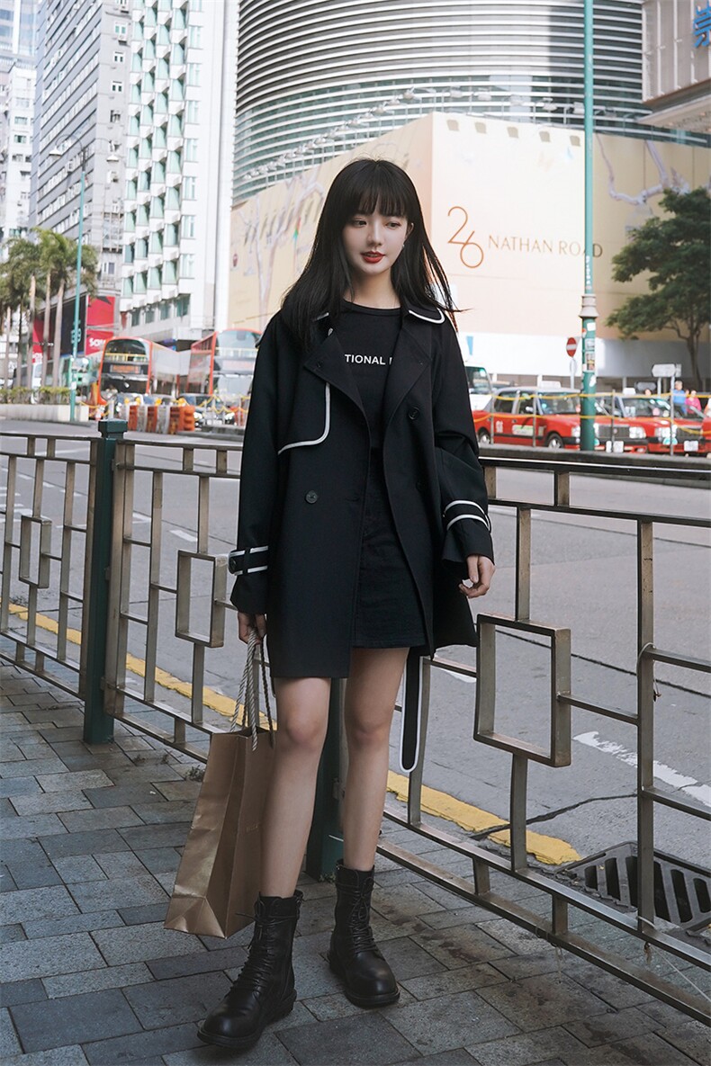 2021春季新款中长款镶边风衣货号L501,女装风衣,时倾STUDIO