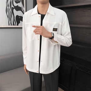港风灯芯绒加厚长袖衬衫男春秋季新款大码衬衣外套潮牌上衣服 Y43图片