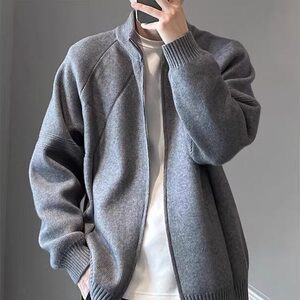 【有货】DM034-P65秋冬慵懒风简约重磅拉链休闲宽松毛衣针织开衫图片