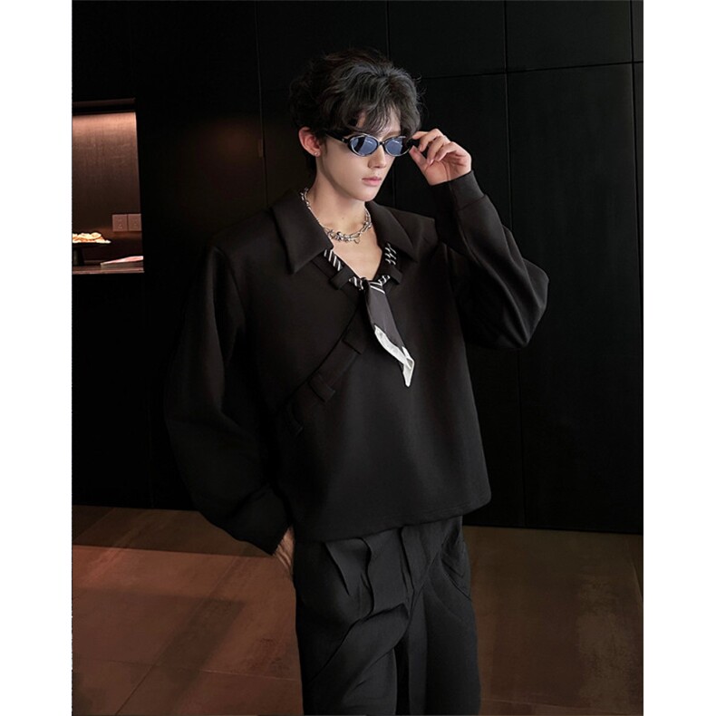 现货25秋冬男士拼接套头丝巾设计感卫衣翻领衬衫cs210-p78,男装衬衫,电商B288
