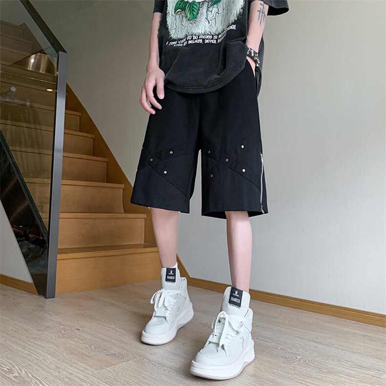 夏季美式高街铆钉拉链黑色牛仔五分短裤货号DK71P50,男装牛仔裤,电商A063