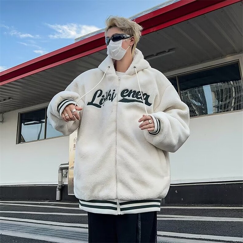 羊羔绒毛外套男女情侣秋冬季加绒加厚美式刺绣秋冬装棉衣W69,男装夹克,星座1116A-1（原606A）