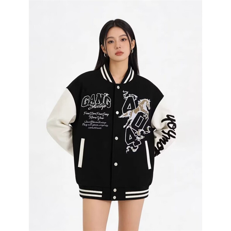 毛巾绣红色棒球服男女美式宽松情侣外套潮JK0767-P68,女装短外套,星座308B-2