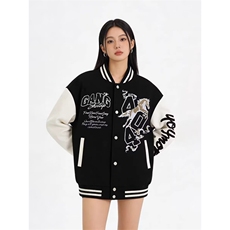 毛巾绣红色棒球服男女美式宽松情侣外套潮JK0767-P68，女装短外套，星座308B-2